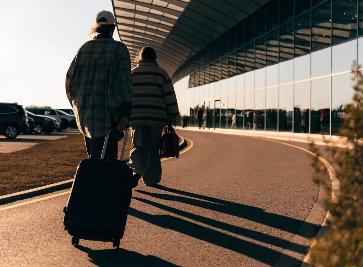 Travellers walking the short distance from the T4 car park to Terminal 4